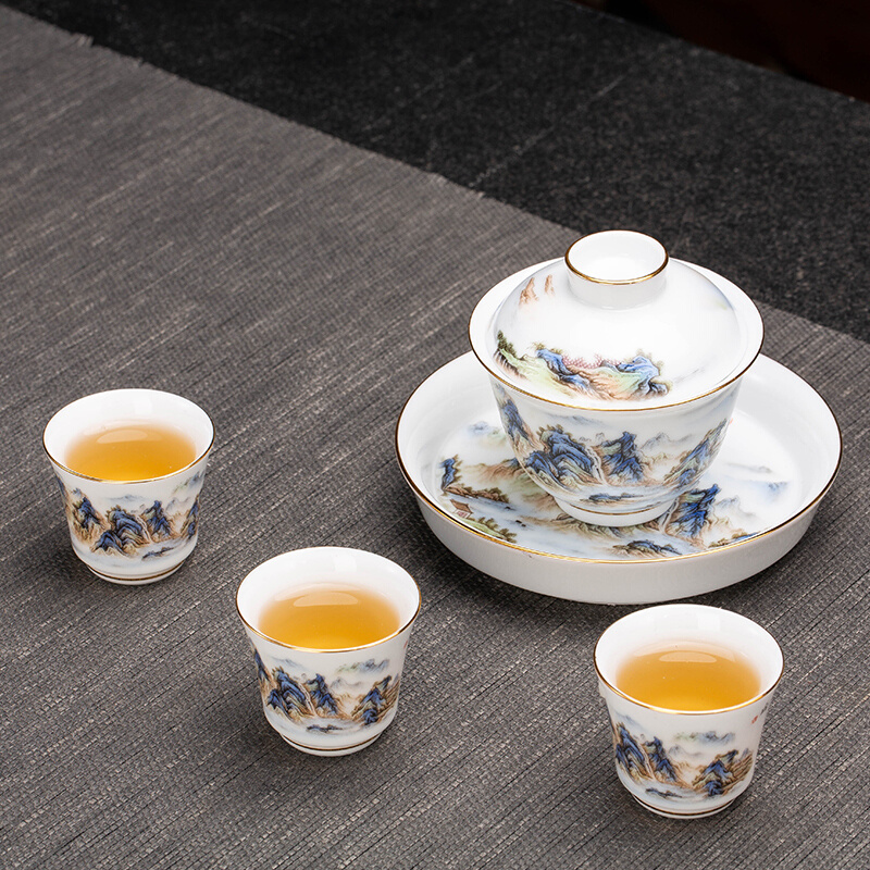 景德镇茶具陶瓷千里江山功夫茶具套装中式高档送礼品泡茶喝茶组合