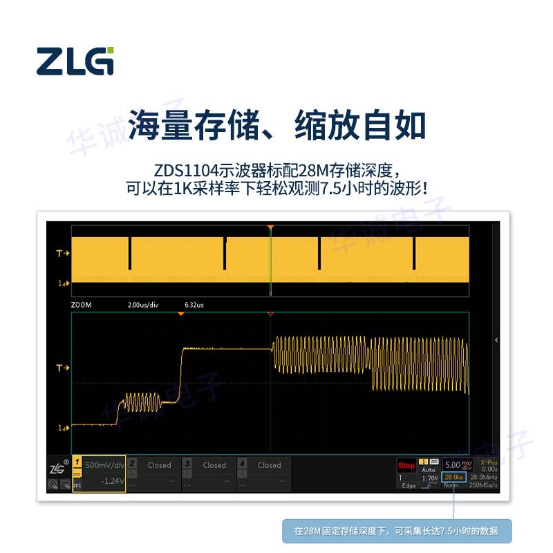 ZLG周立功 四通道数字示波器100M频宽1G采样率7寸触摸彩屏ZDS1104 - 图0