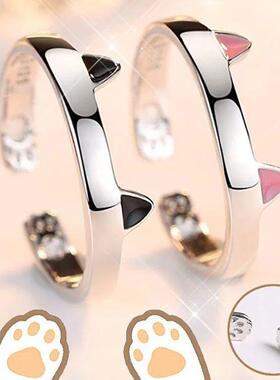 2Pcs Cute Cat Rings for Women Girls Adjustable Cat Ears Paw