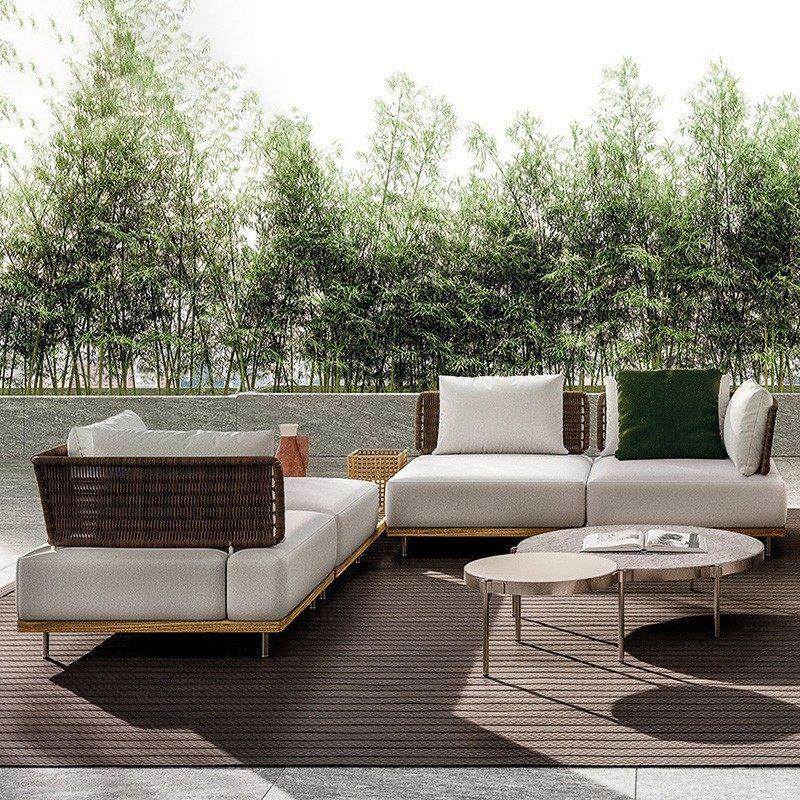 芭芭莎北欧实木户外庭院花园休闲室外露天露台藤编柚木沙发组合椅,淘宝优惠券,粉丝福利购,淘宝优惠卷