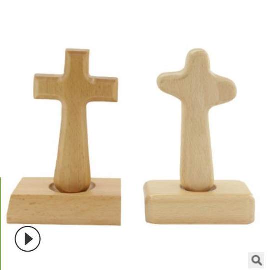 木质十字架摆件实木12cm高教礼品工艺礼品摆饰桌摆摆件手握生日探