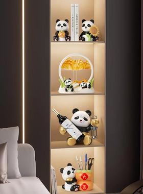 创意熊猫酒柜摆件客厅电视柜餐边柜装饰品入户玄关鞋柜家居工艺品