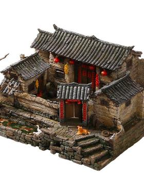 中式复古建筑茶桌盆景微缩模型玄关家居装饰客厅工艺品摆件老房子