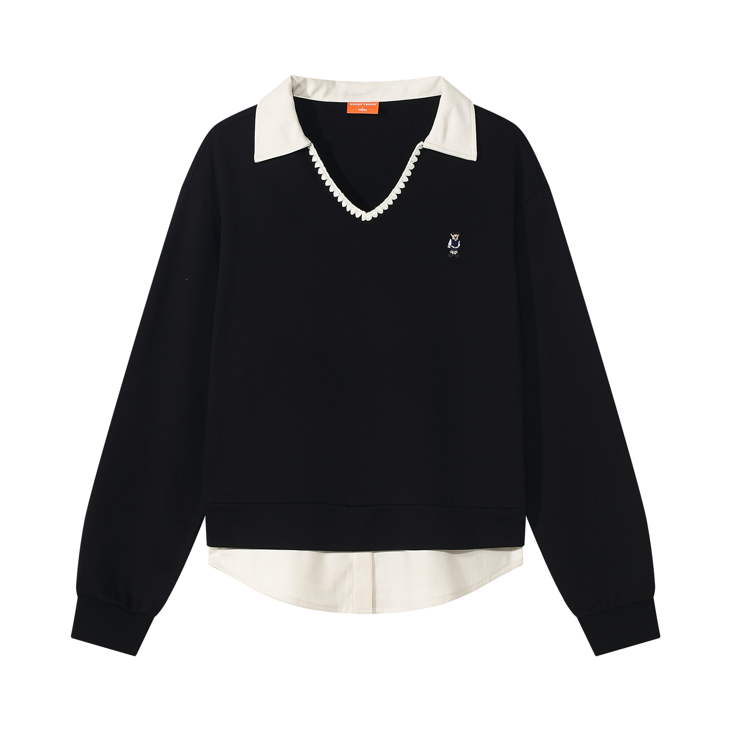 NOISY TEDDY25年秋季新款时尚假两件女士V领长袖套头卫衣宽松休闲 - 图3