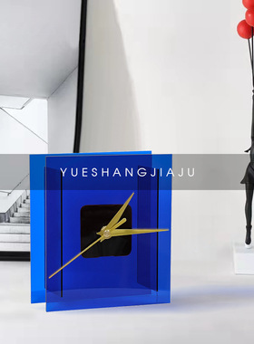 克莱因蓝时钟摆件桌面装饰品北F欧简约时钟耐中玻璃摆件