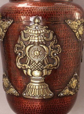 藏式红铜花瓶g宝瓶民族风家用插花客厅装饰供瓶八吉祥摆件超大号