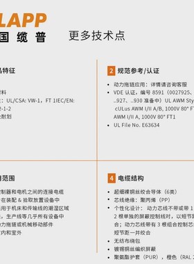 缆普LAPP电缆LFLEXSERVOFDG796CP国标铜芯伺服拖链护套线