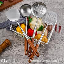 304 stainless steel long handle pan shovel soup spoon leaky spoon flower pear wood handle sauttiy turner cooking spade spoon leaky home kitchen