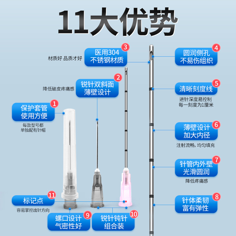 医用钝针一次性玻尿酸顿针18/21/22/23/25/27g医美无菌充填注射针,淘宝优惠券,粉丝福利购,淘宝优惠卷