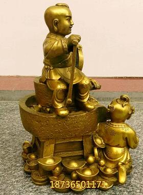 纯铜时来运转滴水成金转运纳福招财善财童子家居工艺品摆件