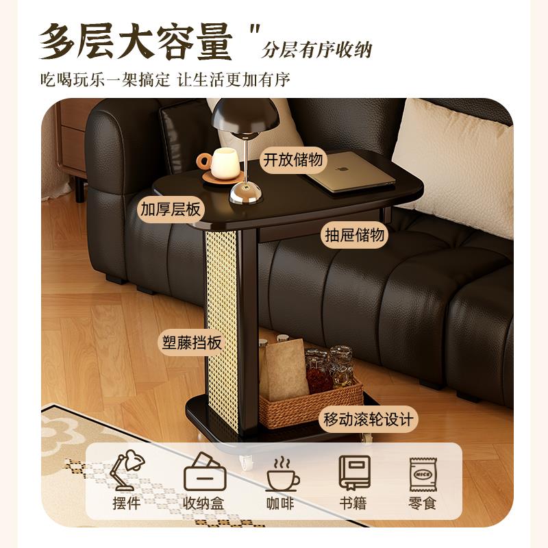 中古小推车客厅家用茶几沙发边几多功能置物架多层收纳架移动推车 - 图0