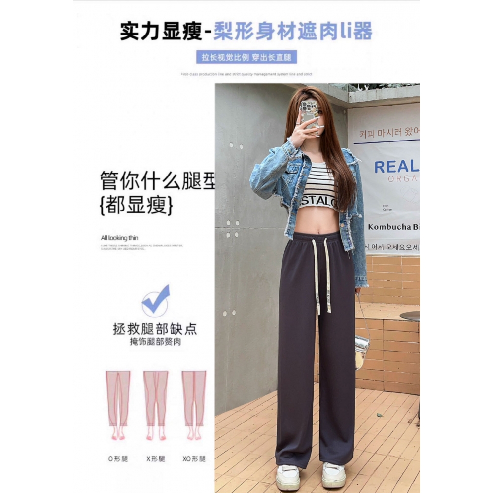 长腿欧尼抽绳显瘦阔腿裤女春夏高腰直筒休闲裤长裤子_小香风时尚潮流_女装/女士精品-第3张图片-提都小院