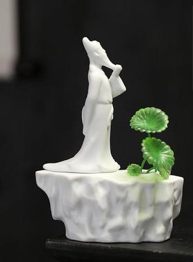 禅意白瓷人物李白中式水培小摆件陶瓷小和尚盆景鱼缸造景客厅装饰
