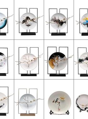 现代新中式陶瓷盘子玄关瓷器茶几摆件家居创意坐盘客厅装饰品看盘