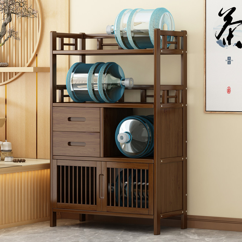 置物架多功能茶柜架茶台多层储物架中式玄关博古架多宝阁书架实木-图2