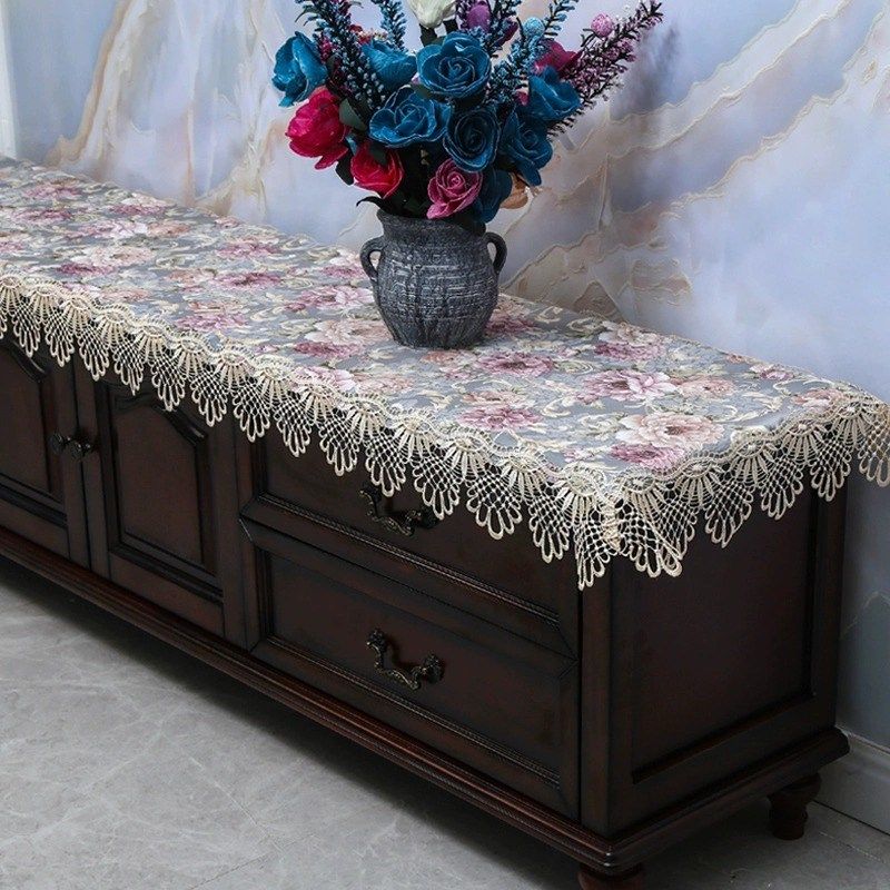 欧式电视柜桌布盖布蕾丝布艺长方形客厅梳妆台长条简约防尘盖巾罩,淘宝优惠券,粉丝福利购,淘宝优惠卷