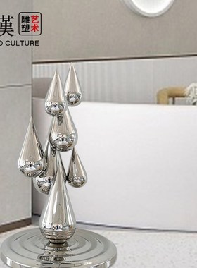 不锈钢镜面水滴雕塑地产售楼部客厅玄GJ关酒店几何抽象创意艺术摆