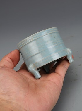 宋汝窑青釉袖珍型三足香炉古董古玩收藏品M包老保真出土瓷器老物