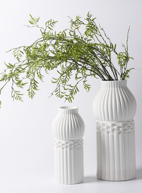 欧式白色3D打印圆柱形陶瓷花瓶摆件现代简约N样板间灰色花器装饰