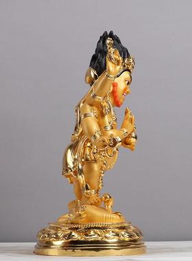 六臂大黑天财神佛像 贴金藏传佛家法六臂玛哈噶拉铜像摆件