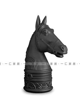 一匚 现代黑白马首首饰盒抽象组合摆件 样板间酒店客厅书房饰品