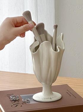 高端化妆刷收纳管笔筒客厅入口摆件化妆品桌面收纳盒整理盒装饰