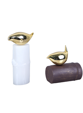 现代新中式玄关客厅m书房金色树脂竹节小鸟摆件工艺品书架软装饰