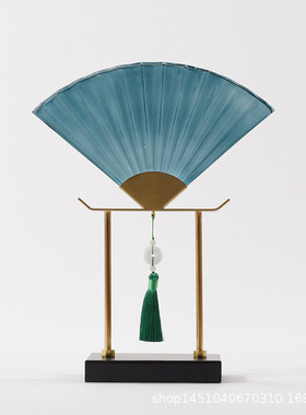 新中式玻璃扇形装饰摆件古韵国风C创新家居饰品售楼处餐厅书柜摆