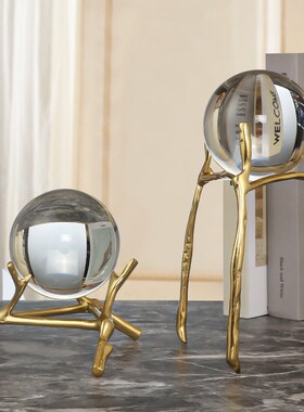 轻奢纯铜水晶球摆件北欧客厅x书房柜桌面酒柜家居现代风高档装饰