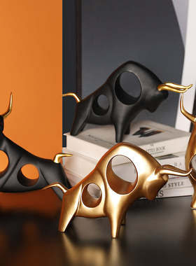 北欧创意仿真动物模型牛气冲天镂空创意树脂N摆件客厅卧室玄关桌