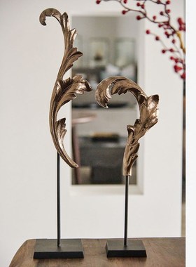 现代简约金属树叶造型雕刻异型A玄关艺术摆件抽象银色兔子装饰摆