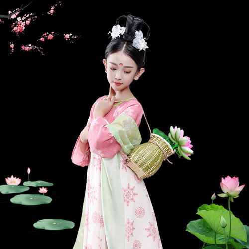 儿童古典舞演出服汉服新款女童上春山池上荷花舞蹈服古风表演服装 - 图2