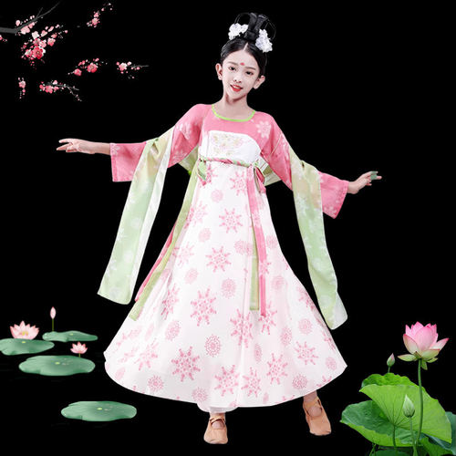 儿童古典舞演出服汉服新款女童上春山池上荷花舞蹈服古风表演服装 - 图1