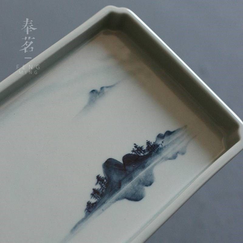 纯手绘古青c花陶泥山水茶盘 壶承杯垫功夫茶具单层干泡台茶道/零,淘宝优惠券,粉丝福利购,淘宝优惠卷