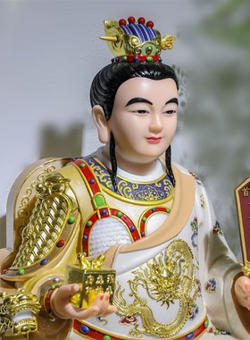 龙太子神像小白龙真身像汉白玉彩绘龙三太子坐像家用供奉工艺摆件