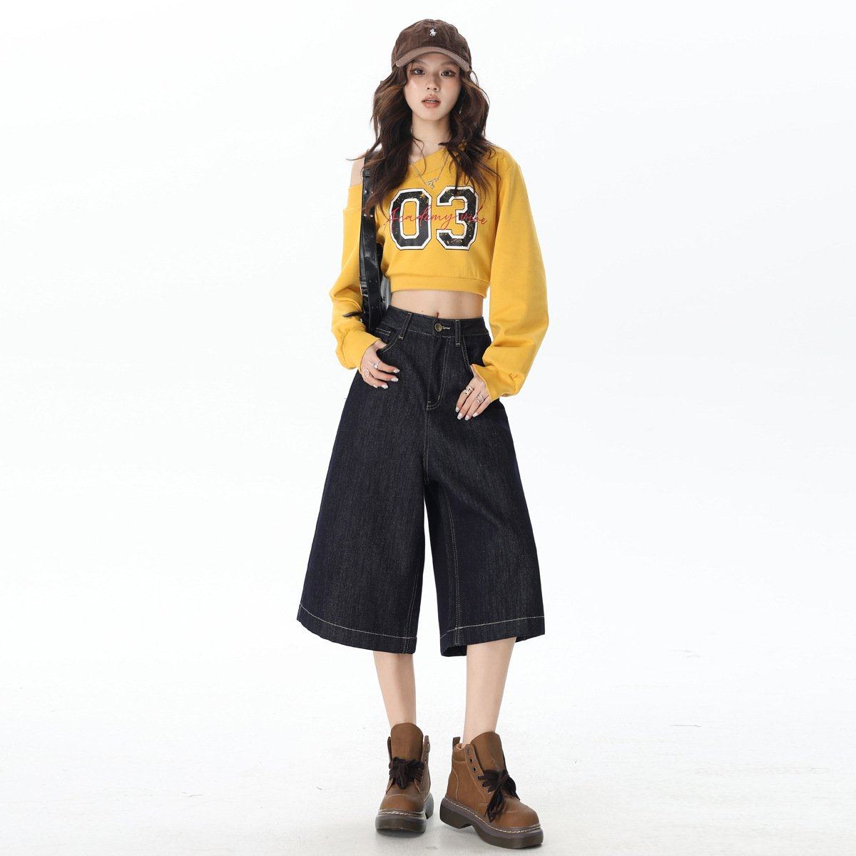 美式复古七分阔腿牛仔裤女2025春夏美式复古高腰显瘦宽松阔腿裤子,淘宝优惠券,粉丝福利购,淘宝优惠卷