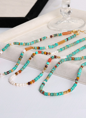 天然蓝绿松石串珠项链女