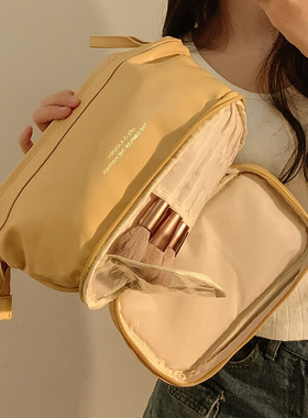 黄色化妆包女便携式大容量高级感2023新款旅行手提洗漱品收纳袋小