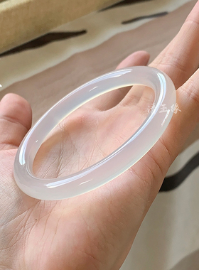 清玉缘白月光天然玛瑙手镯女玉镯荔枝冻美人条圆条高冰透玉髓白色