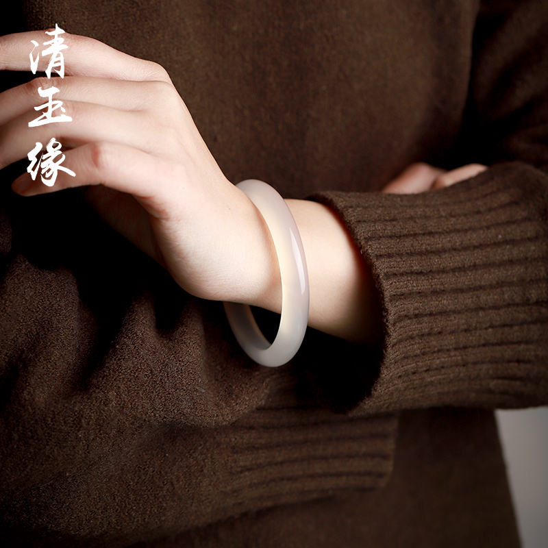 清玉缘纯天然玛瑙手镯女款香槟金玉髓玉镯子白月光高冰透冰种正品 - 图0