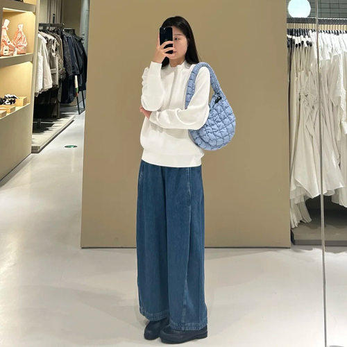 【现货】NOTHING WRITTEN休闲版型桶形抽绳腰边牛仔裤弯刀裤新品 - 图2