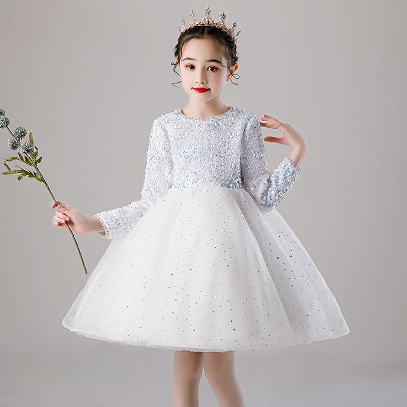 白色儿童礼服公主裙2024新款花童婚纱洋气主持人钢琴演奏女童礼服