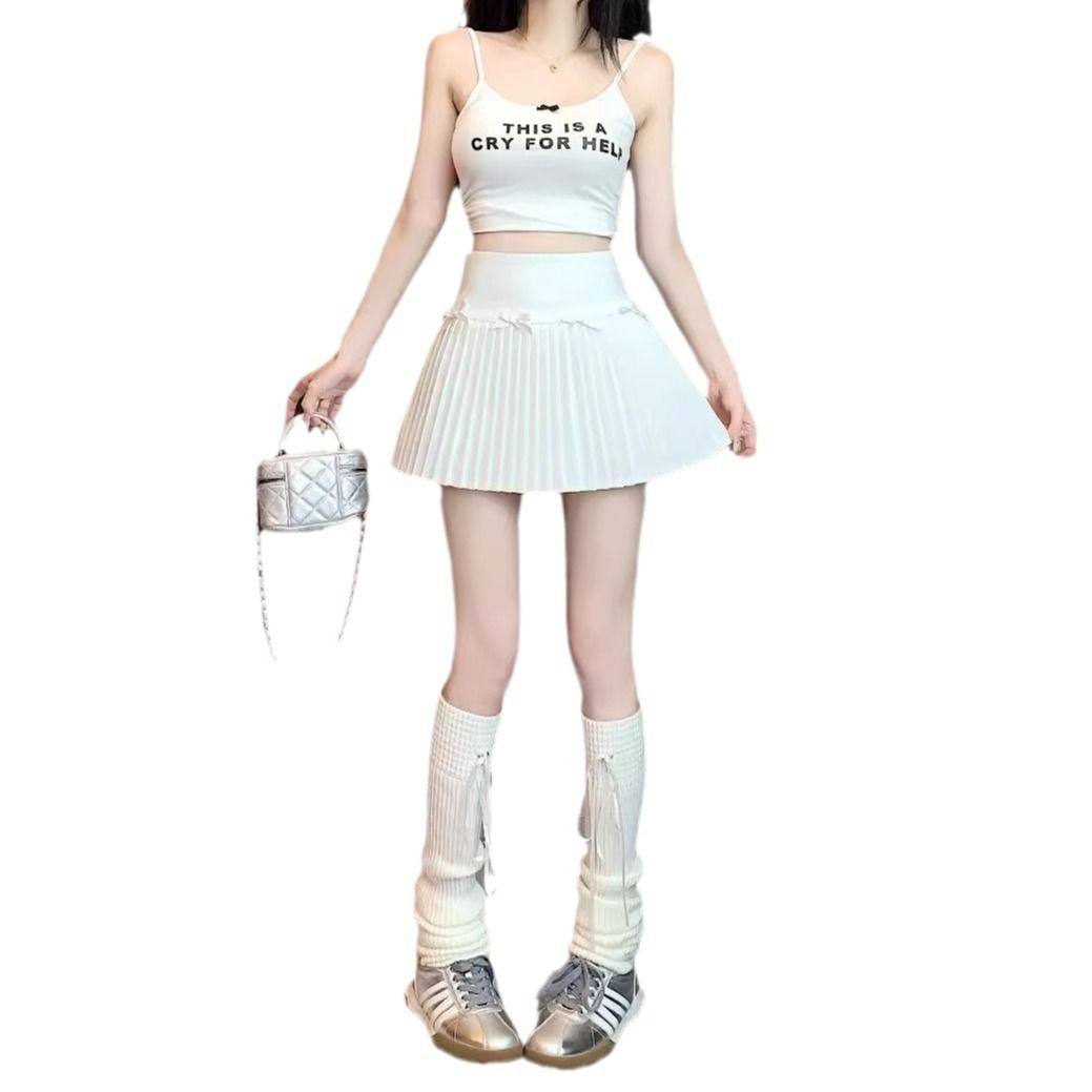 纯欲芭蕾风设计感百褶半身裙女春夏季新款小个子A字蝴蝶结短裙子,淘宝优惠券,粉丝福利购,淘宝优惠卷