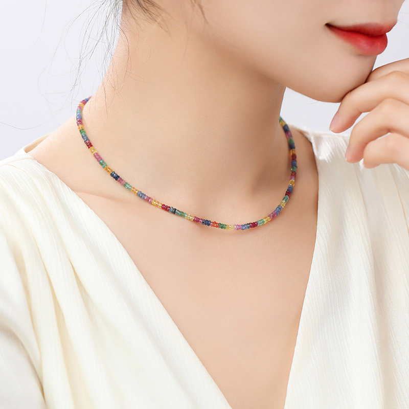 可卿珠宝 多巴胺 蓝宝石项链女18k金锁骨颈链串珠彩宝正品礼物,淘宝优惠券,粉丝福利购,淘宝优惠卷