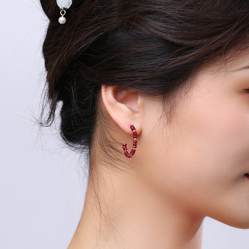 可卿珠宝 涟漪 红宝石耳环女18k金耳钉耳圈耳饰彩宝时尚正品礼物 - 图0