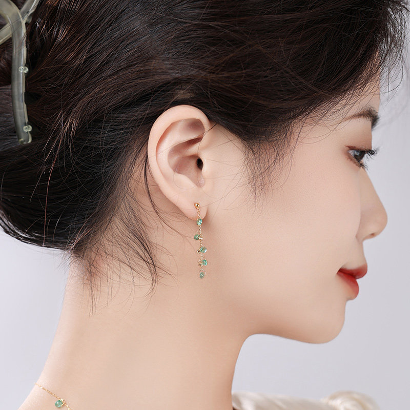 可卿珠宝 依偎 祖母绿耳线女18k金流苏耳饰耳环耳钉彩宝正品礼物,淘宝优惠券,粉丝福利购,淘宝优惠卷