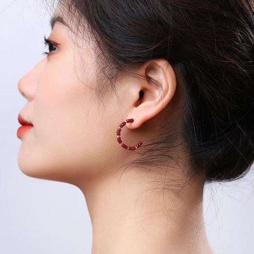 可卿珠宝 涟漪 红宝石耳环女18k金耳钉耳圈耳饰彩宝时尚正品礼物 - 图2