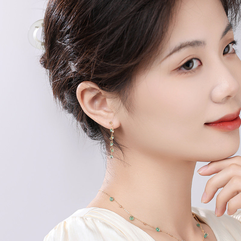 可卿珠宝 依偎 祖母绿耳线女18k金流苏耳饰耳环耳钉彩宝正品礼物,淘宝优惠券,粉丝福利购,淘宝优惠卷