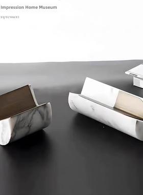 轻奢风书房隔断书架书柜陈设品动物人物摆件样板间书房软装饰品书