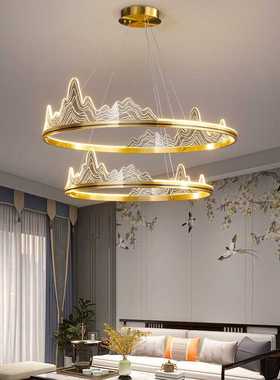 茶室吊灯新中式轻奢禅意山水吧台圆环茶空间餐厅客厅亚克力假山灯